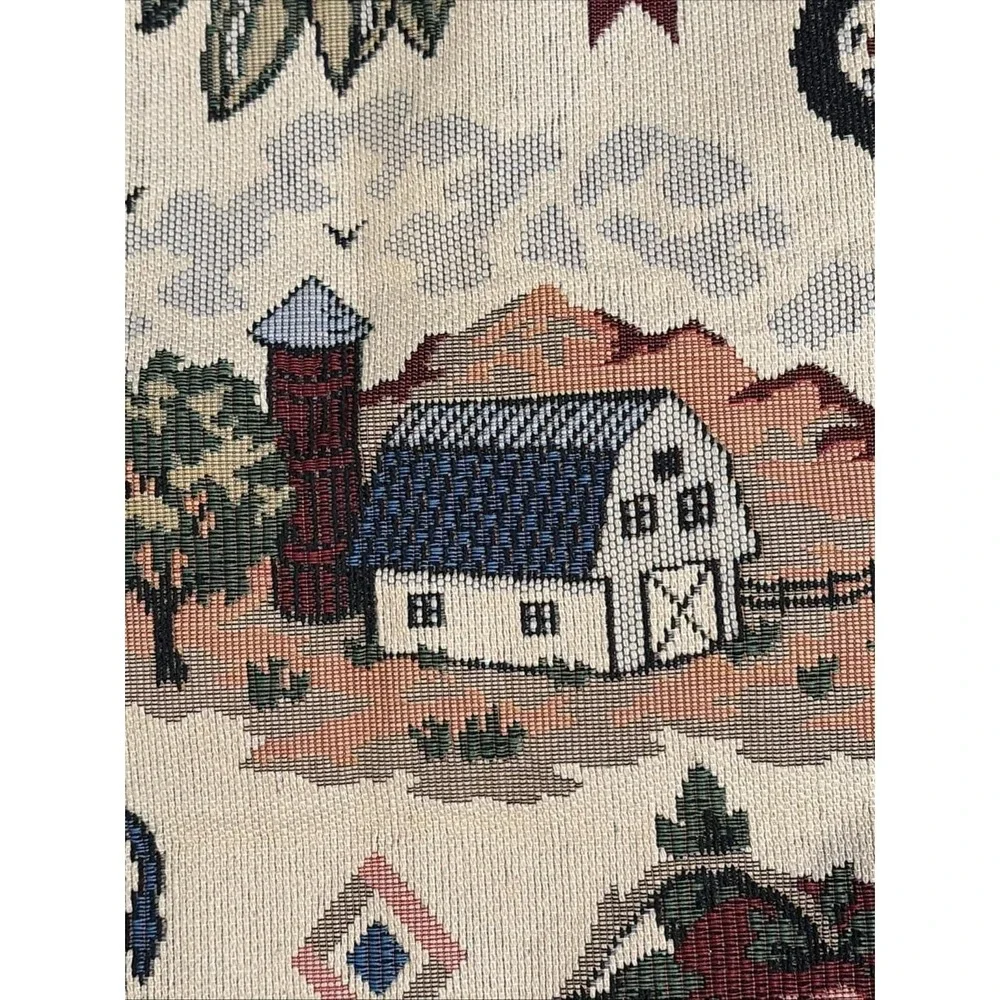 Vintage Farmhouse Tapestry Fabric Panel‎ Farm Barn Tractor Rooster 60x45